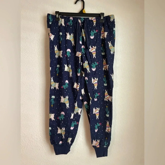 Old Navy women’s flannel navy blue llama print jogger pajamas size M - Picture 1 of 5